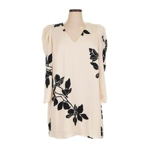 City Chic Katalina Dress Ivory Black Floral Print Puff Sleeve V-Neck NWT Size 14